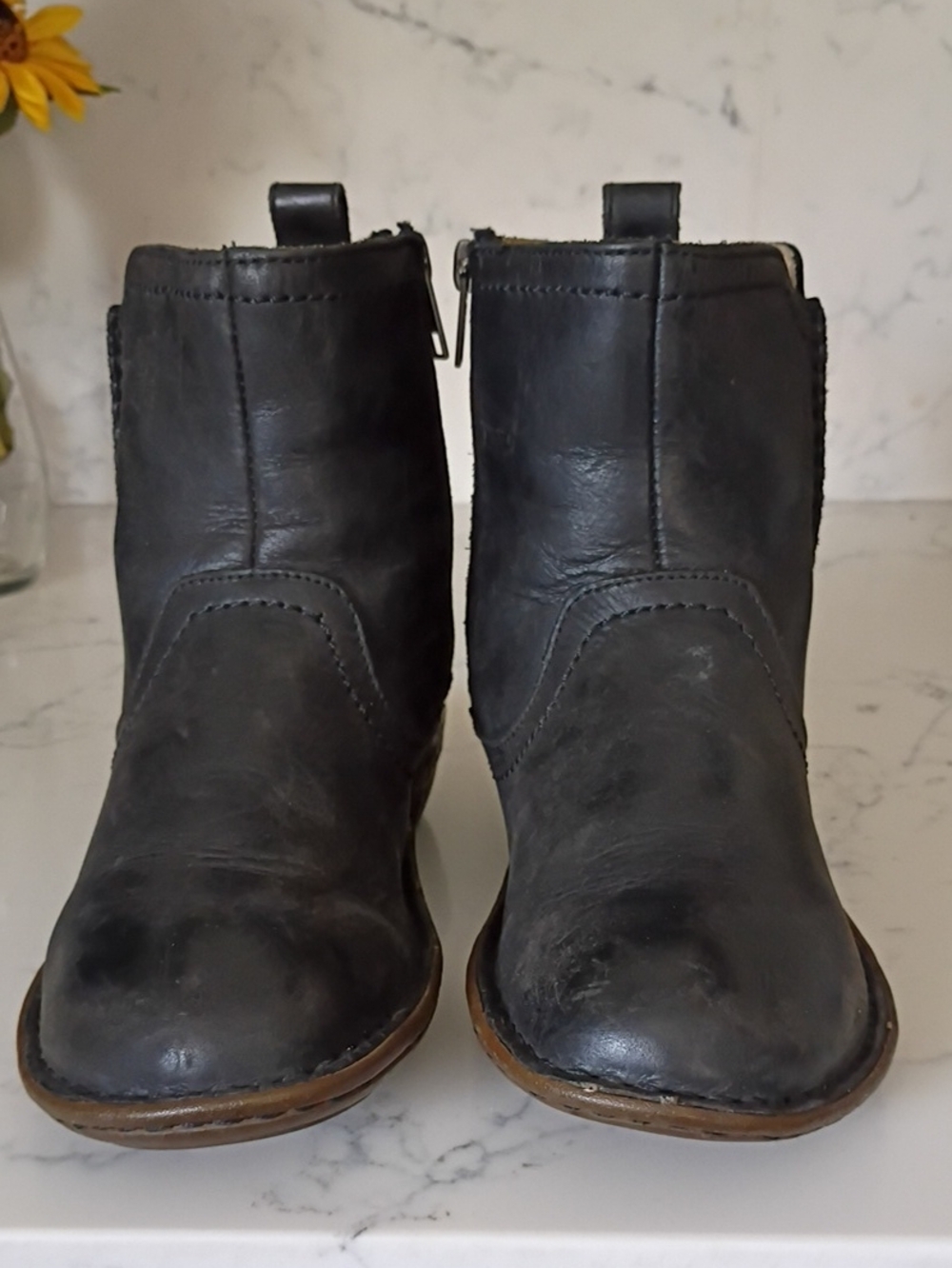 UGG Black Leather Ankle Booties with Side Zip